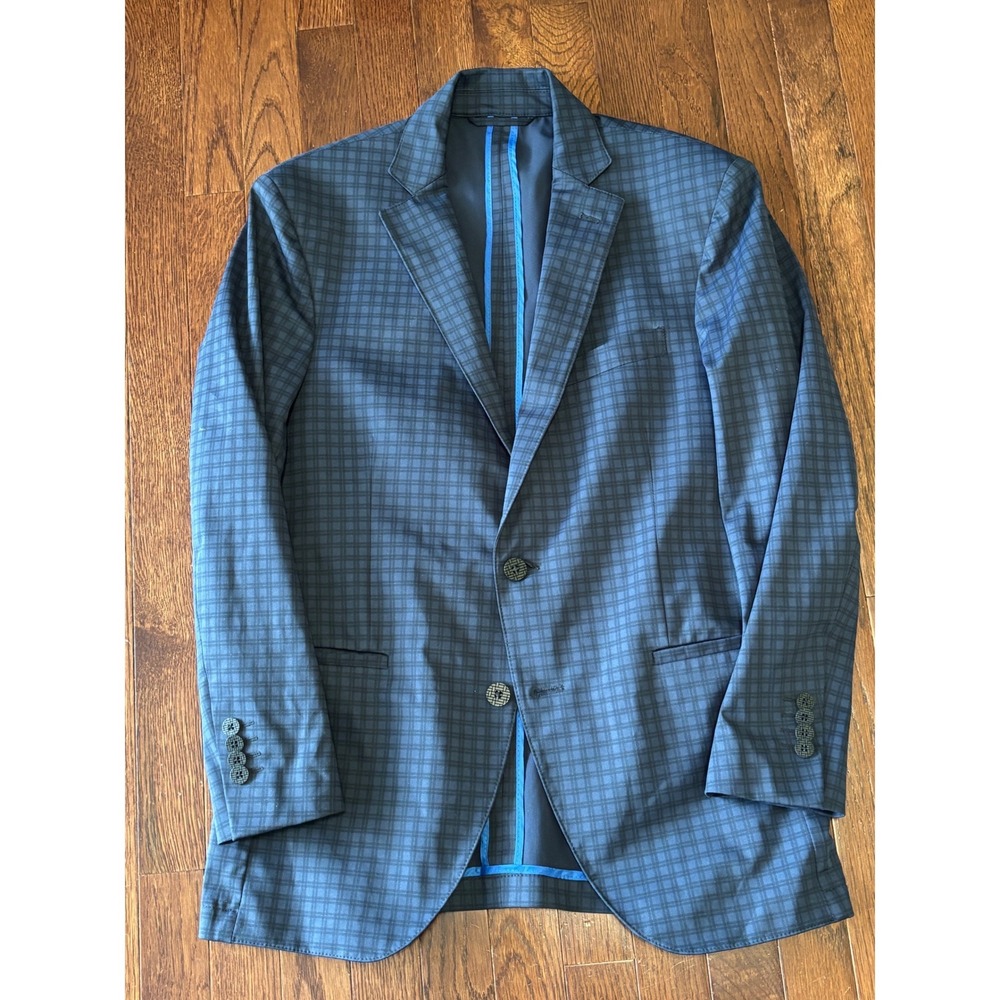 Twillory 360 Airflow Performance Blazer Mens 38S Blue Plaid Stretch Washable